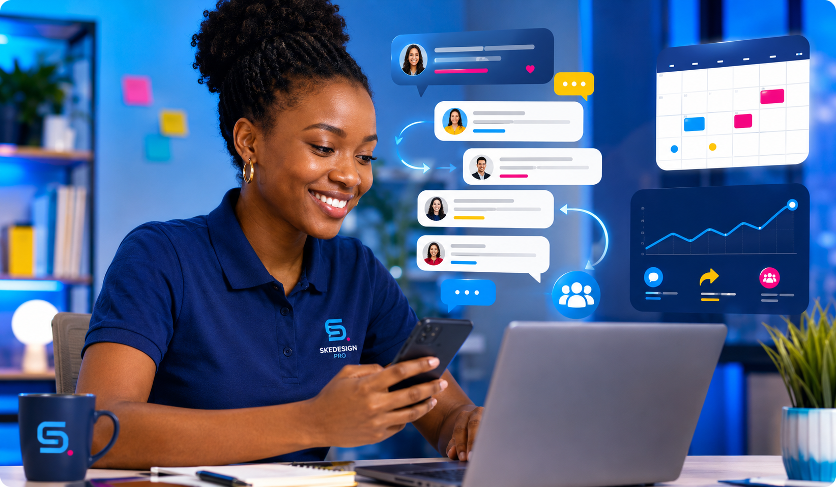 Community manager SKEDESIGN PRO développant l'engagement d'une audience sur les réseaux sociaux